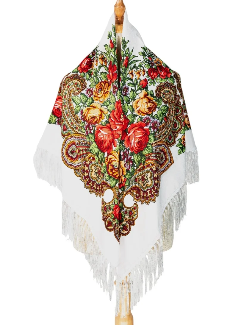 Bidani Golden Petal Folk Shawl – Ivory Base